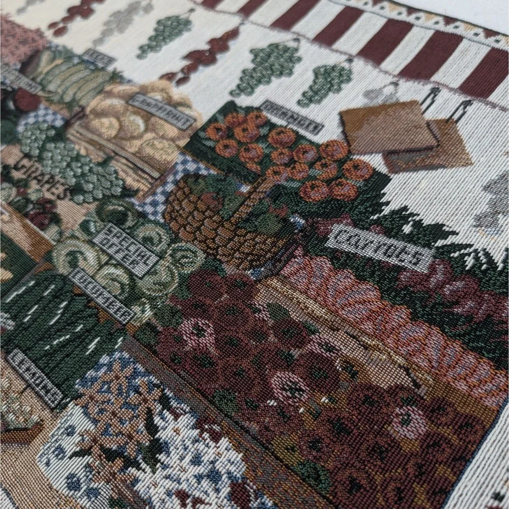 Woven Vintage Tapestry Farmers Market Placemats Set of 3 Fruit Vegetable 13x19